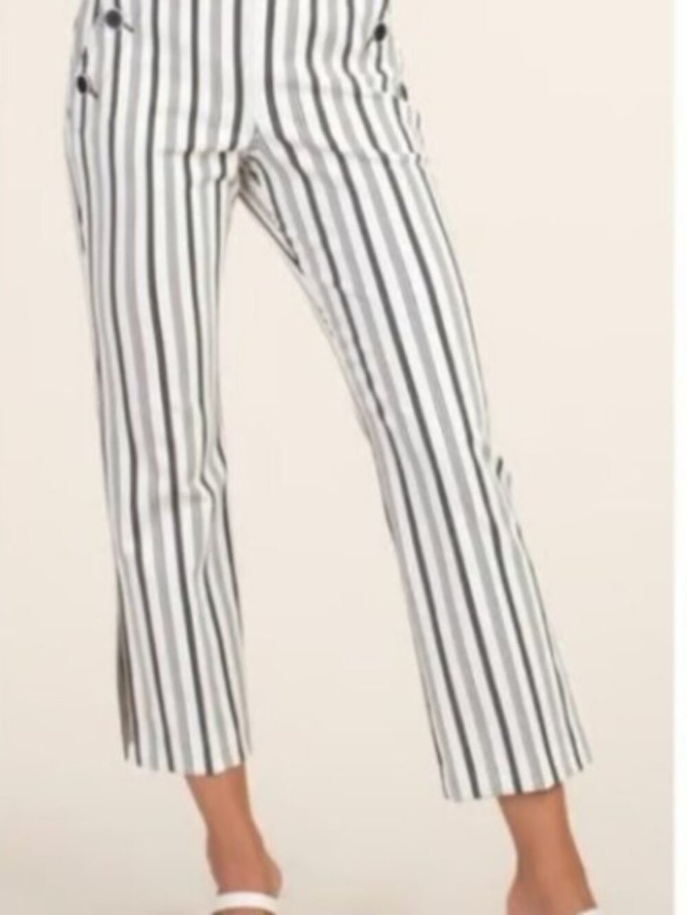 SIZE:12 TRINA TURK WHITE&GRAY VERT STRIPE TROUSERS